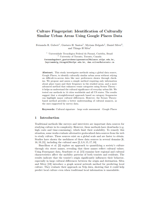 Culture Fingerprint: Identification of Culturally Similar Urban Areas Using Google Places Data