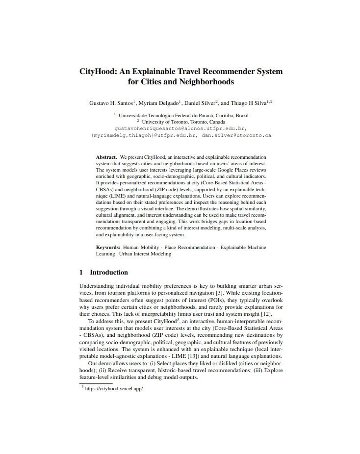 CityHood: An Explainable Travel Recommender System for Cities and Neighborhoods
